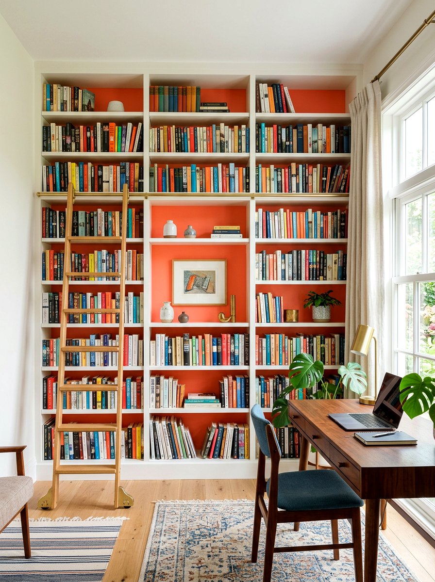 Coral bookshelves - 30 coral decor ideas