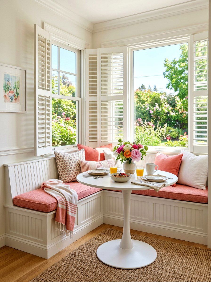 Coral breakfast nook - 30 coral decor ideas