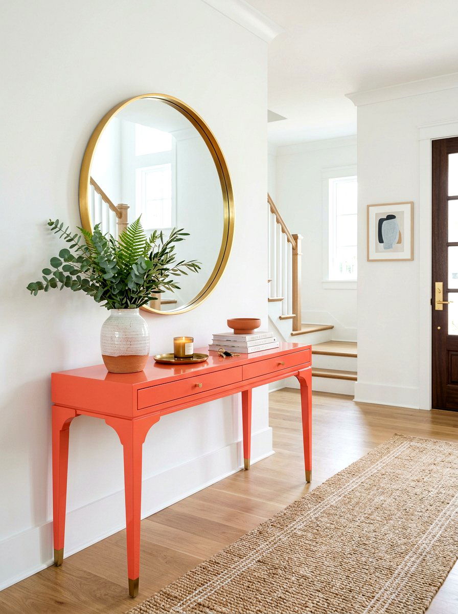 Coral entry console table - 30 coral decor ideas