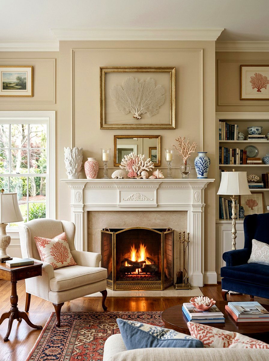 Coral fireplace mantel - 30 coral decor ideas
