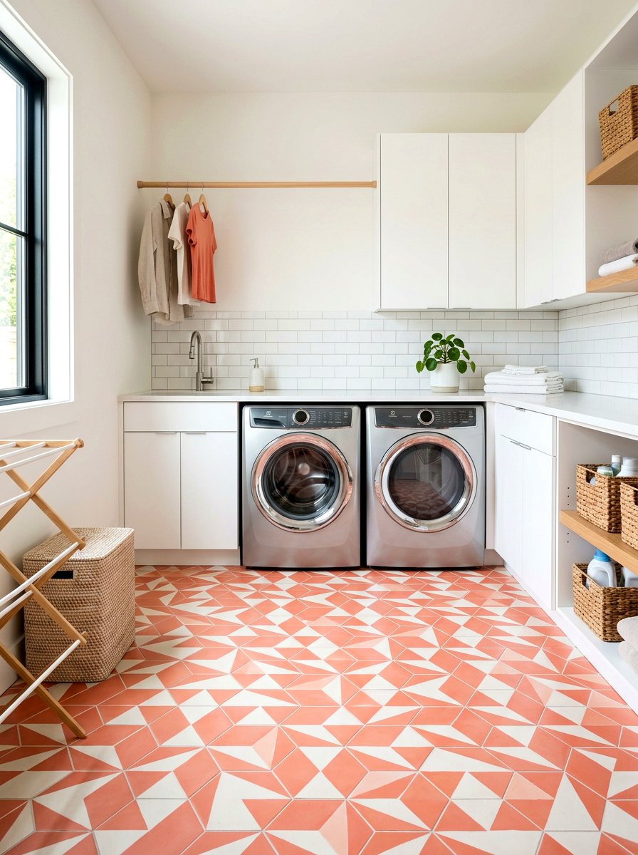 Coral geometric floor tiles - 30 coral decor ideas