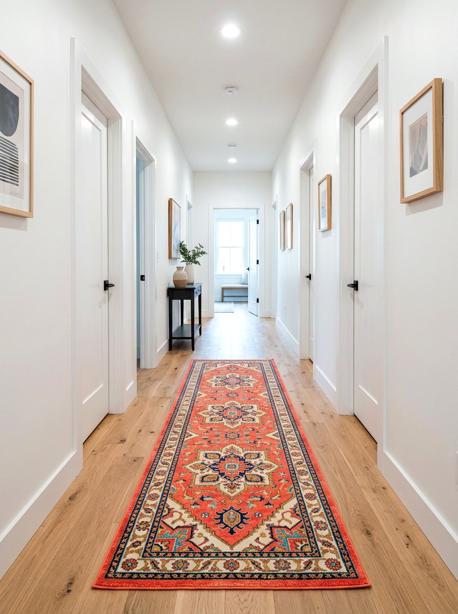 Coral hallway runner - 30 coral decor ideas