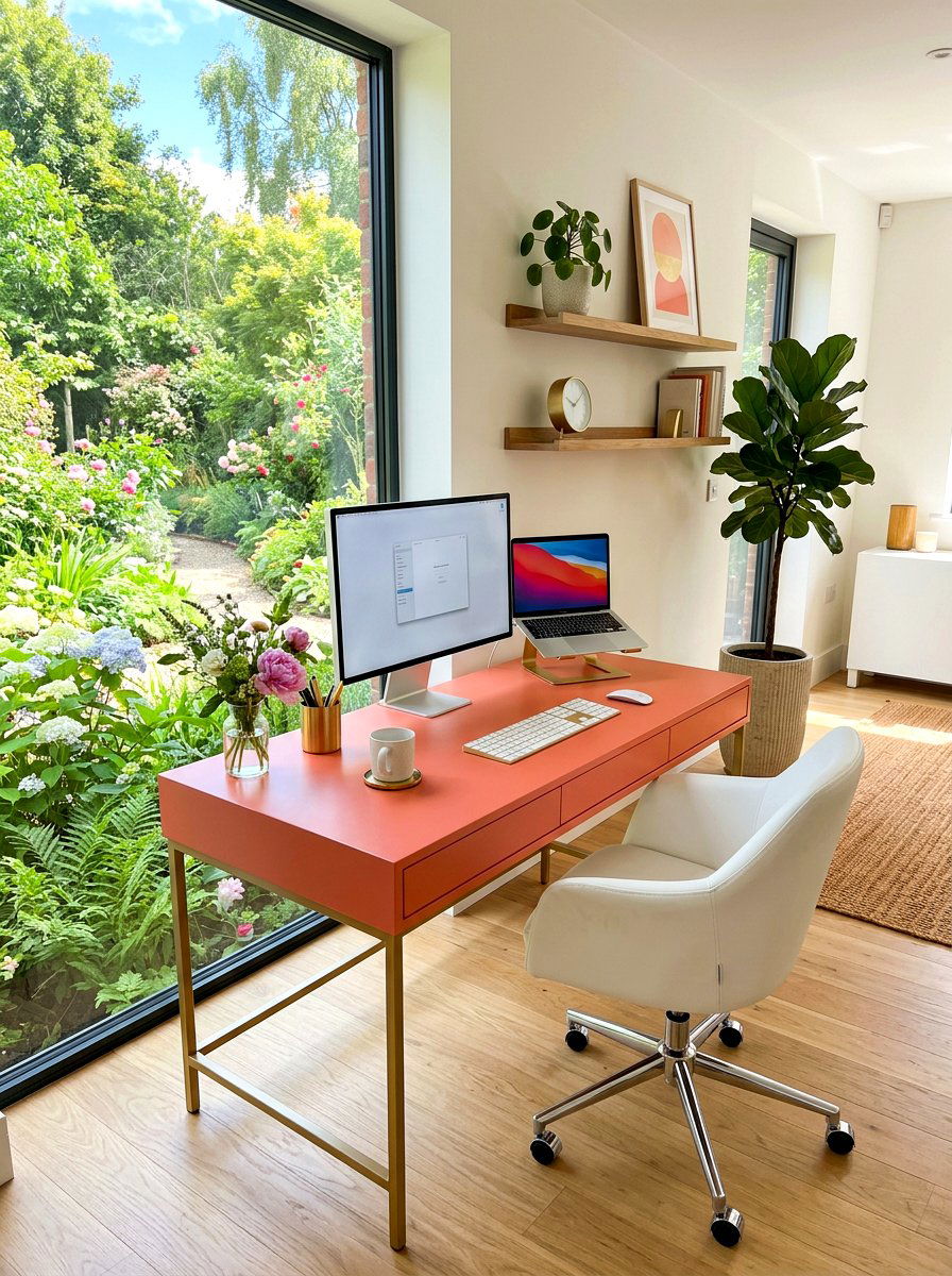 Coral home office desk - 30 coral decor ideas