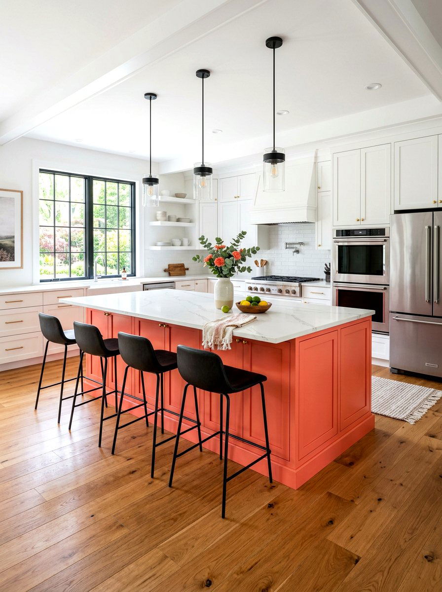 Coral kitchen island - 30 coral decor ideas