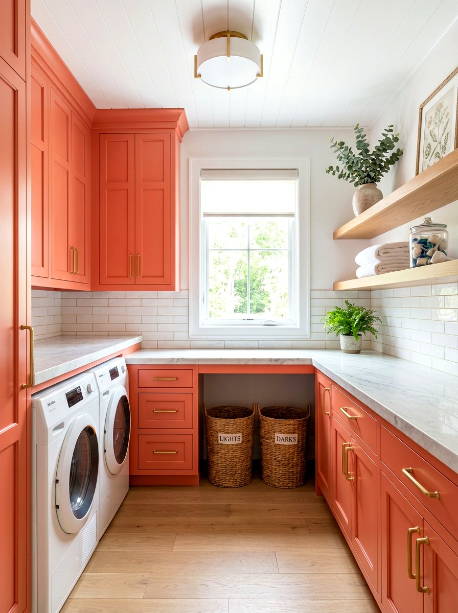 Coral laundry room cabinets - 30 coral decor ideas