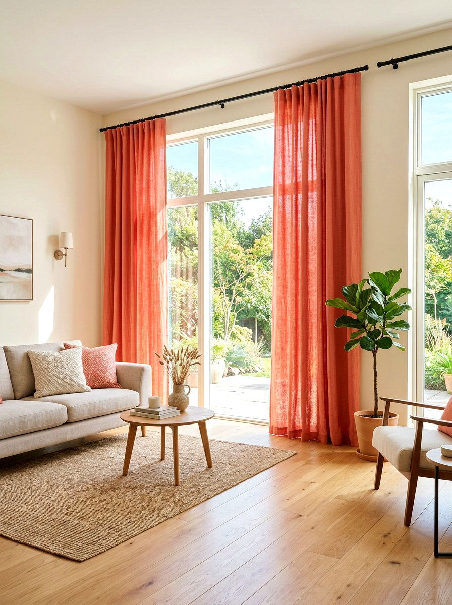 Coral linen curtains - 30 coral decor ideas