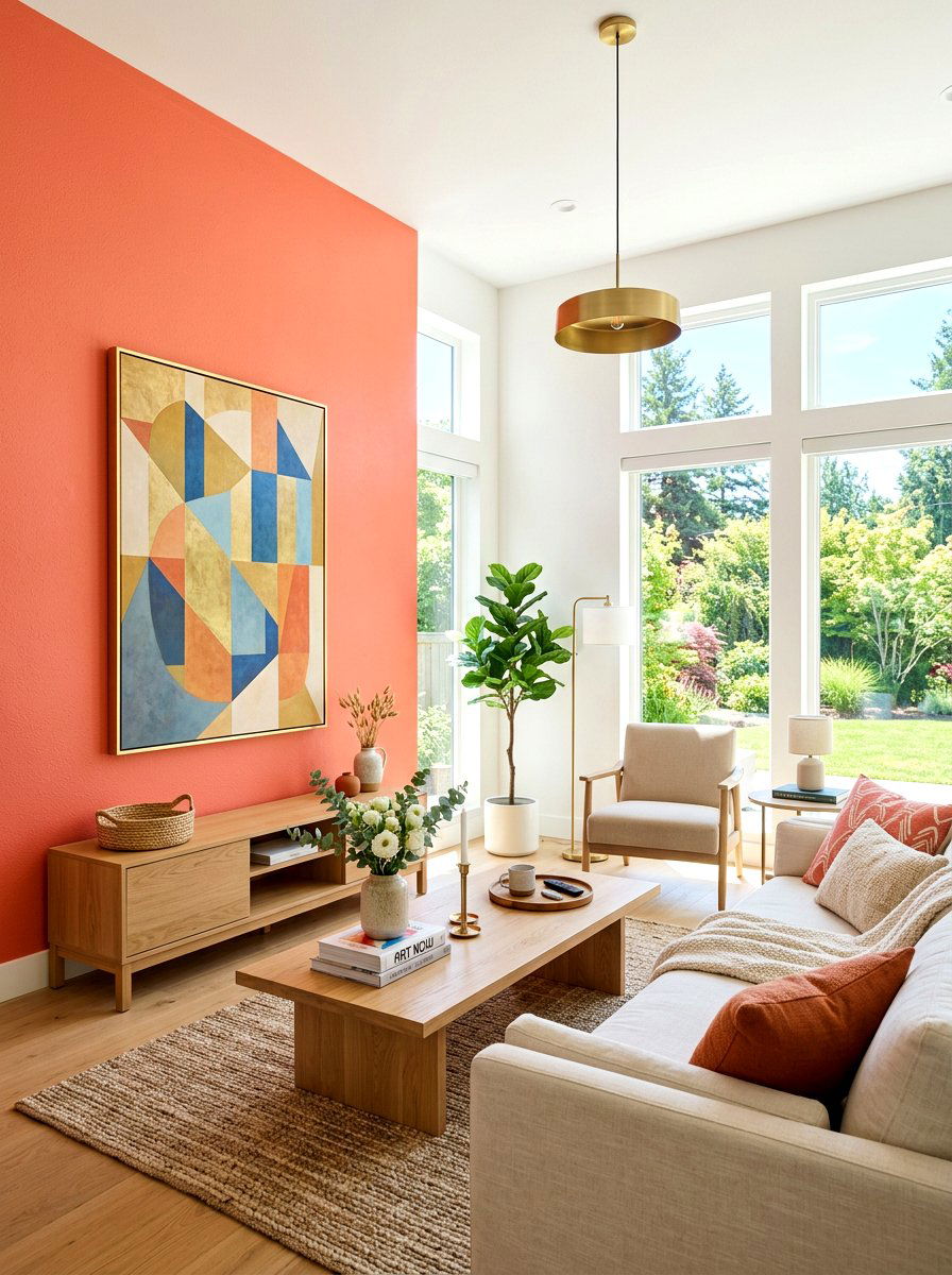 Coral living room accent wall - 30 coral decor ideas