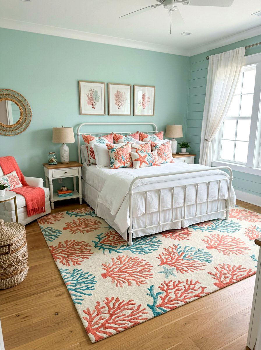 Coral print bedroom - 30 coastal prep bedroom ideas