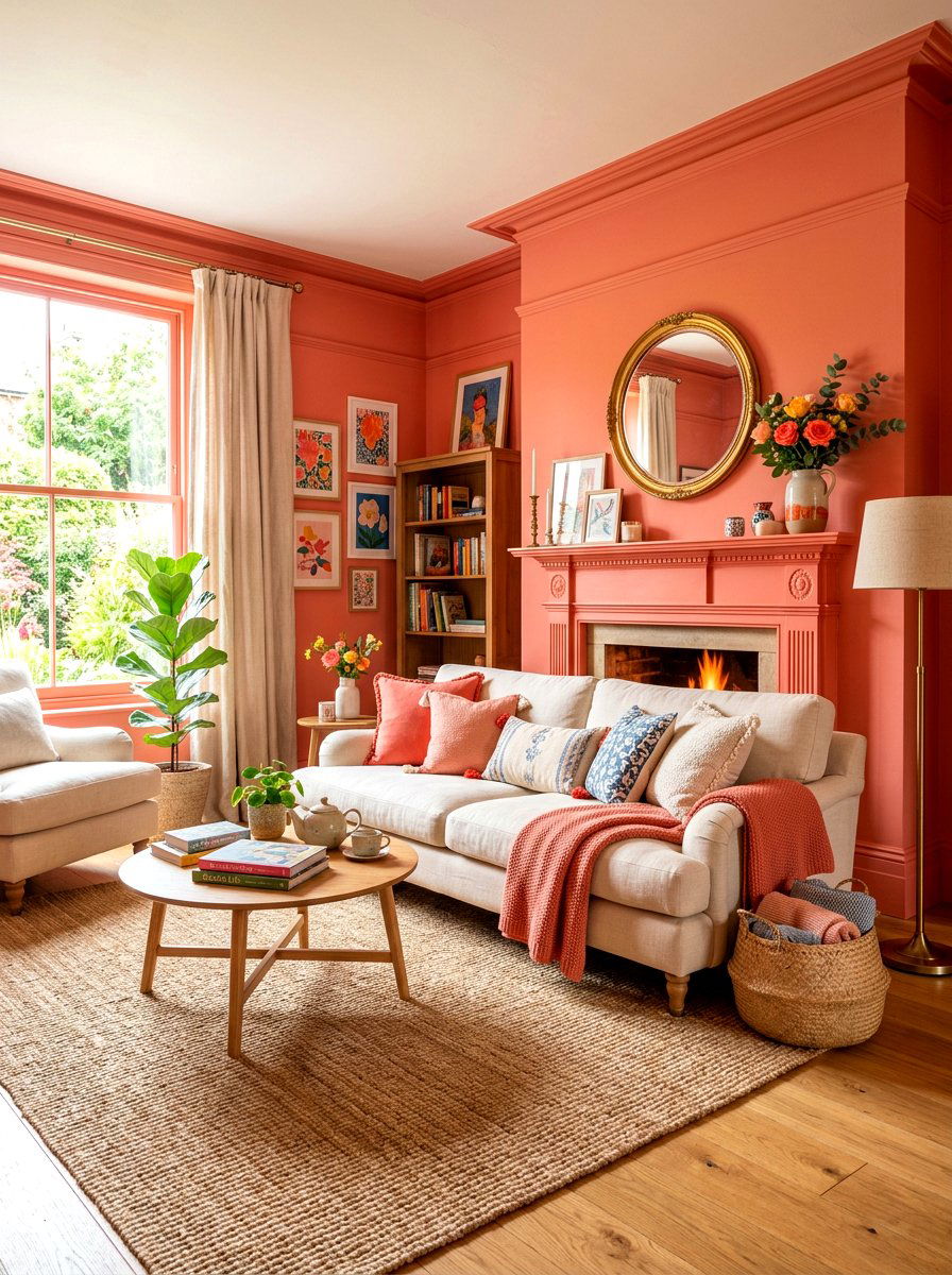Coral sitting room - 30 spring color drench ideas