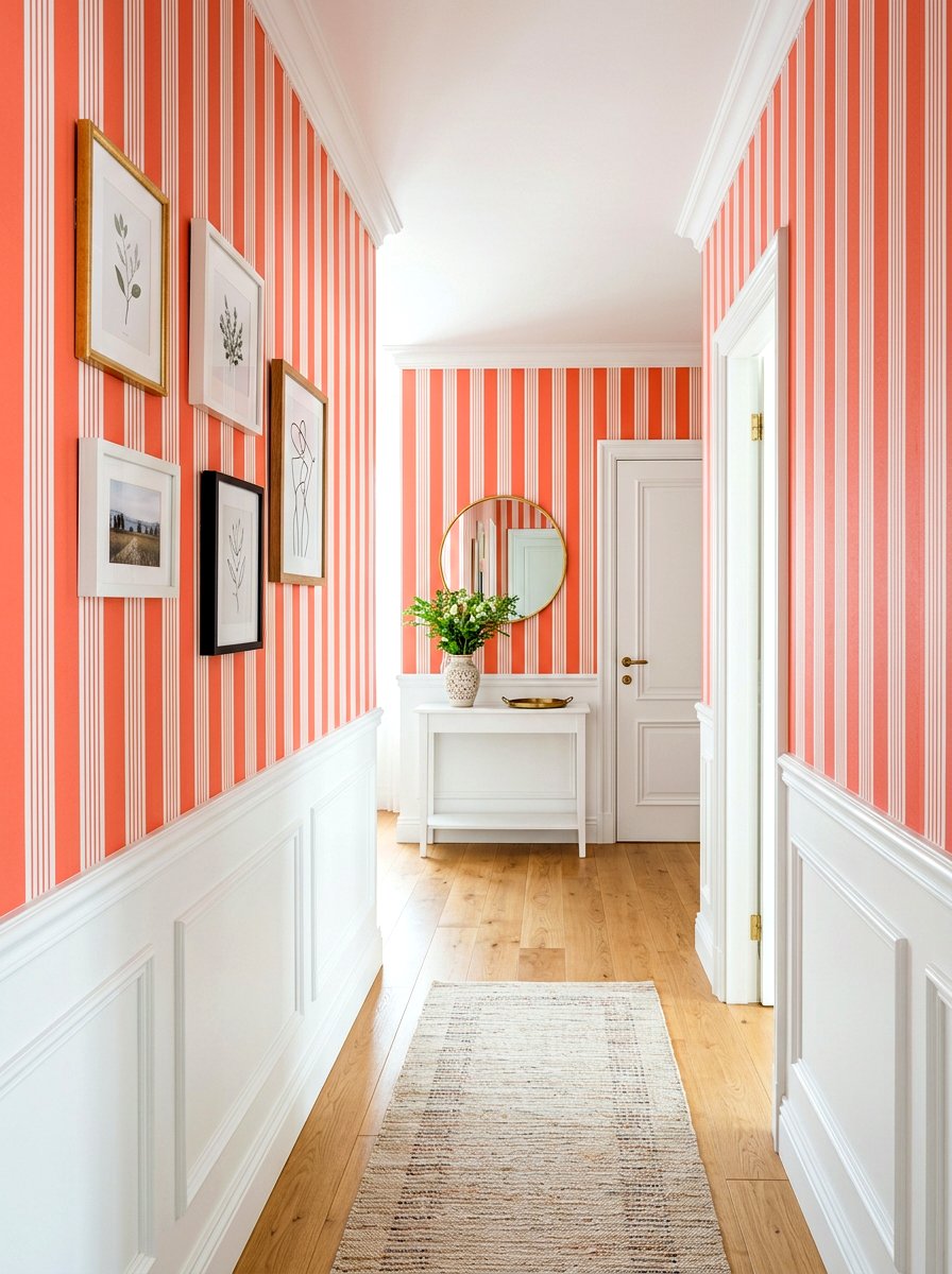 Coral stripe wallpaper - 30 coral decor ideas