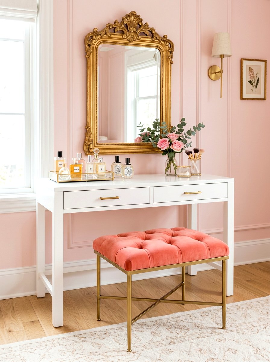 Coral vanity stool - 30 coral decor ideas