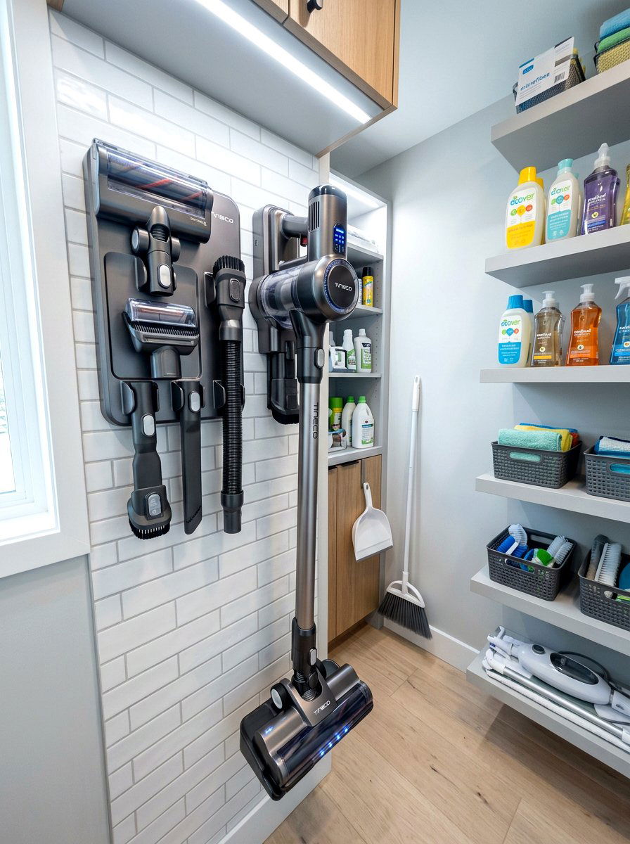 Cordless Vacuum Wall Mount - 30 cleaning closet organization ideas