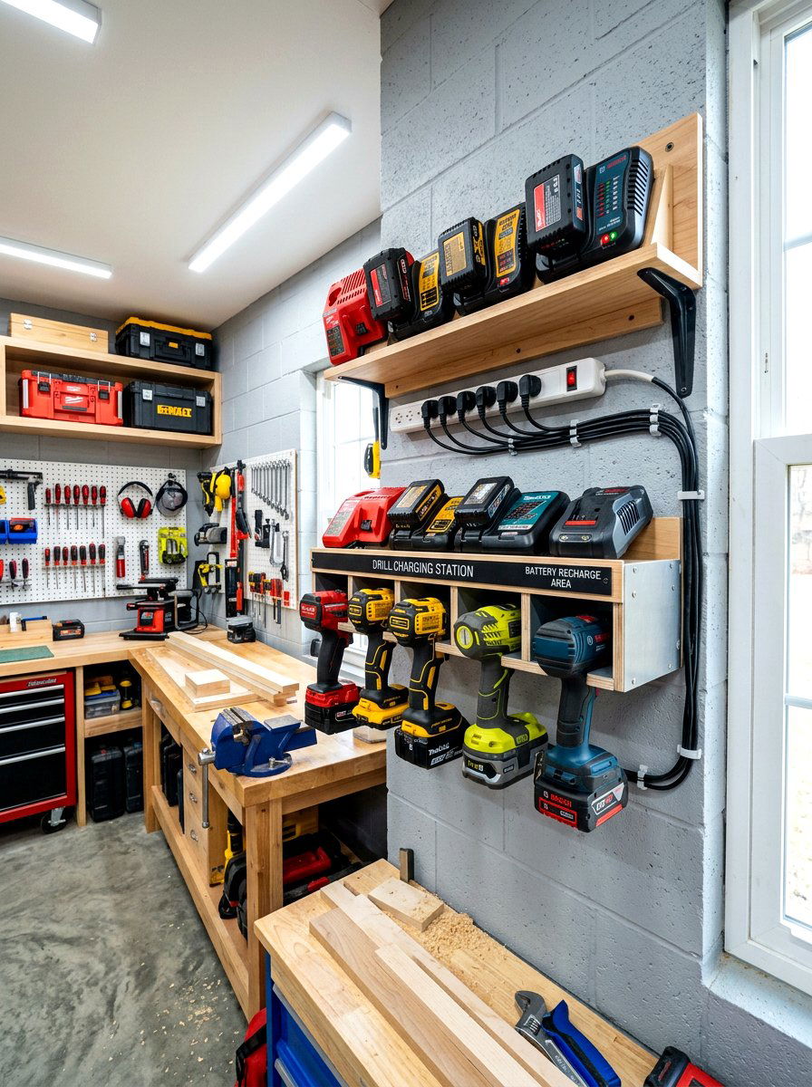 Cordless drill charging station - 30 small tool organizer ideas
