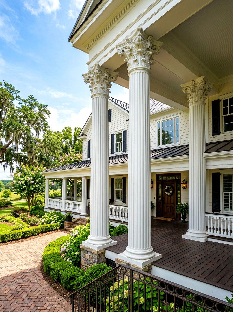 Corinthian Style Farmhouse Column - 30 farmhouse porch columns ideas