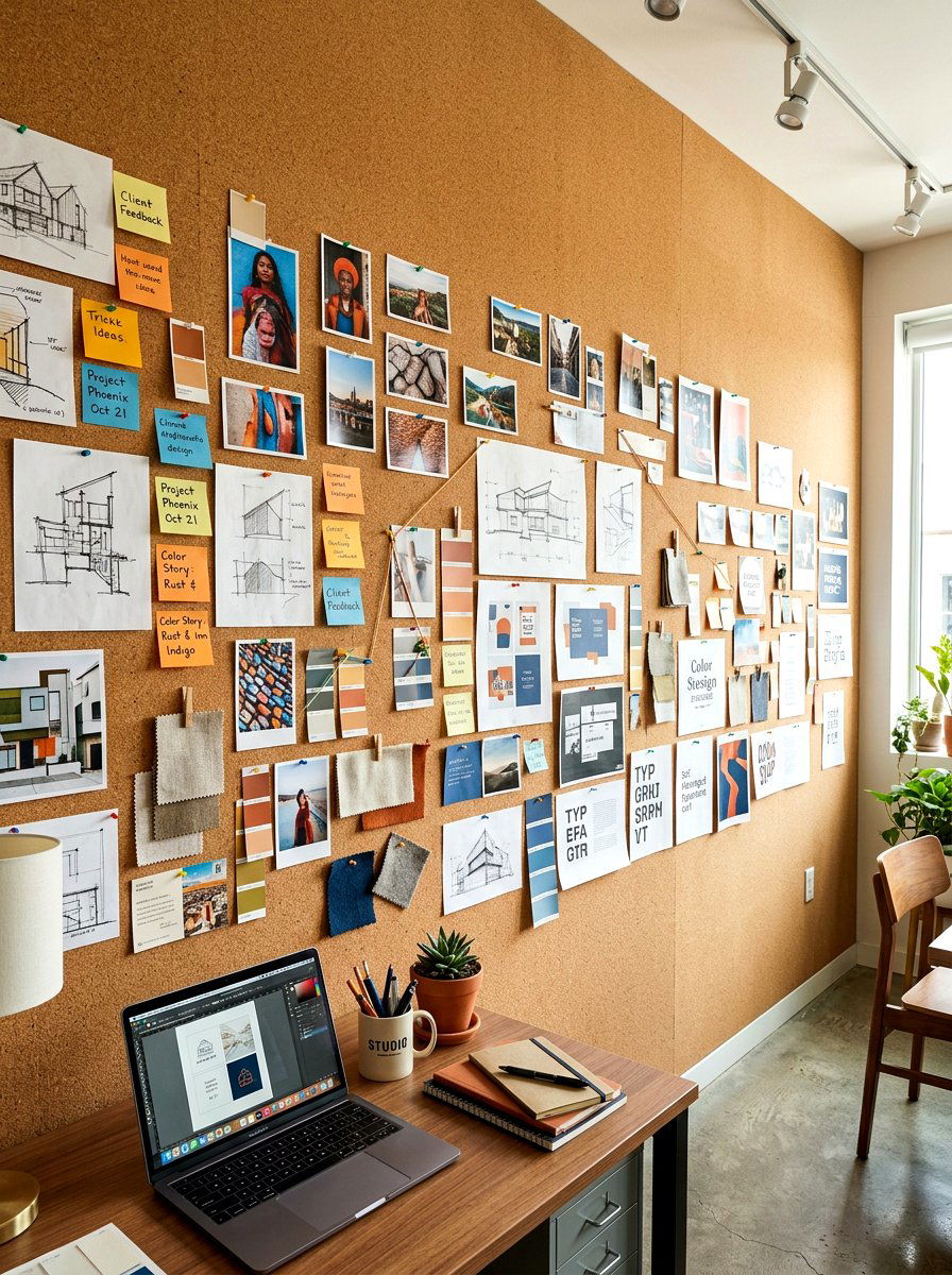 Cork Board Studio Wall - 30 room divider apartment aesthetic ideas