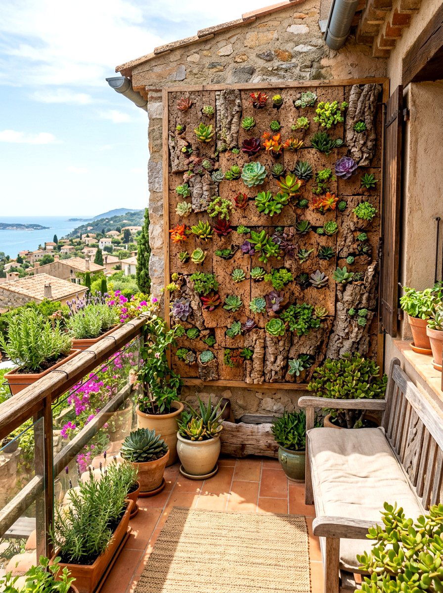 Cork Board Succulent Wall - 30 balcony vertical garden ideas