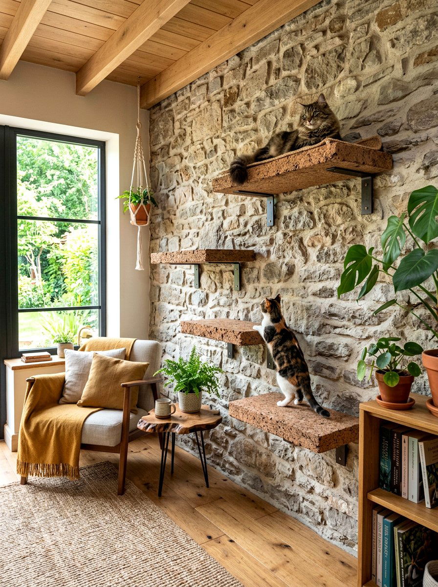 Cork Cat Wall Shelves - 30 cat climbing wall aesthetic ideas