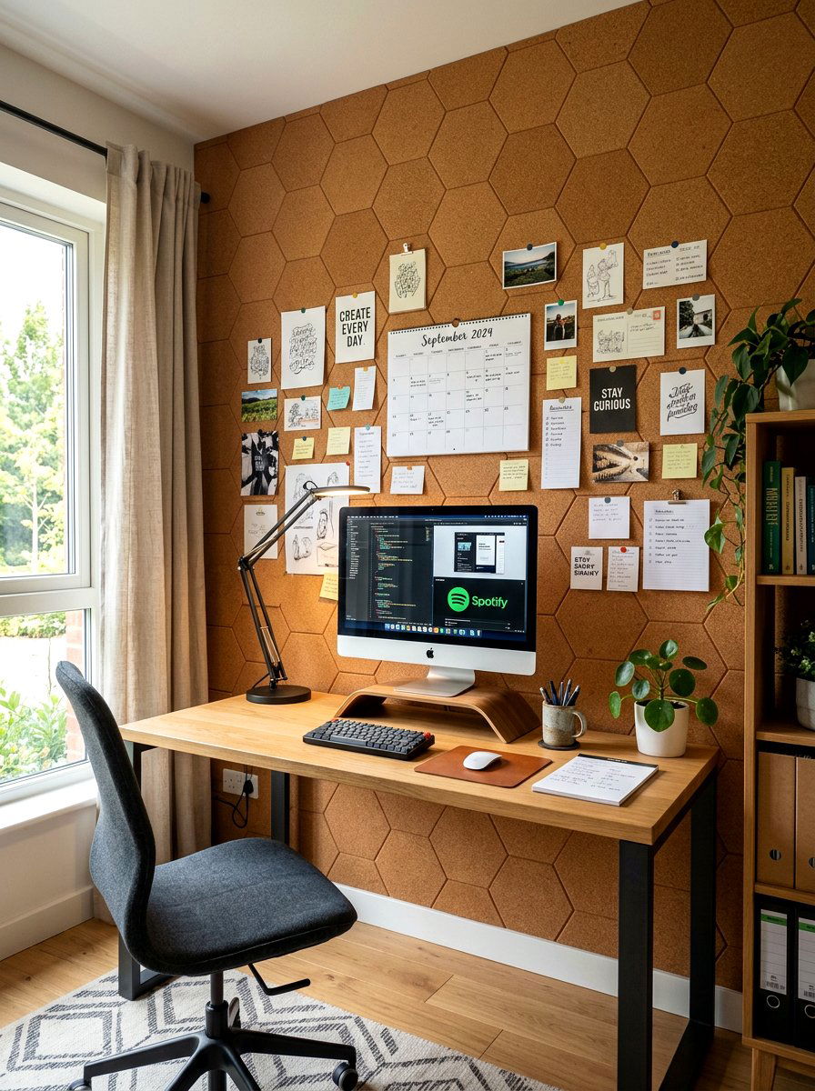 Cork Tile Wall - 30 renter friendly wall decor ideas
