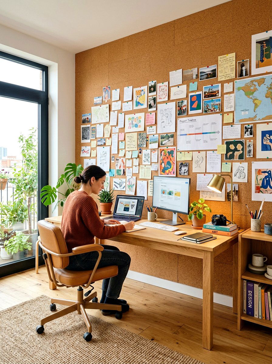 Cork Wall Workspace - 30 quiet work room ideas