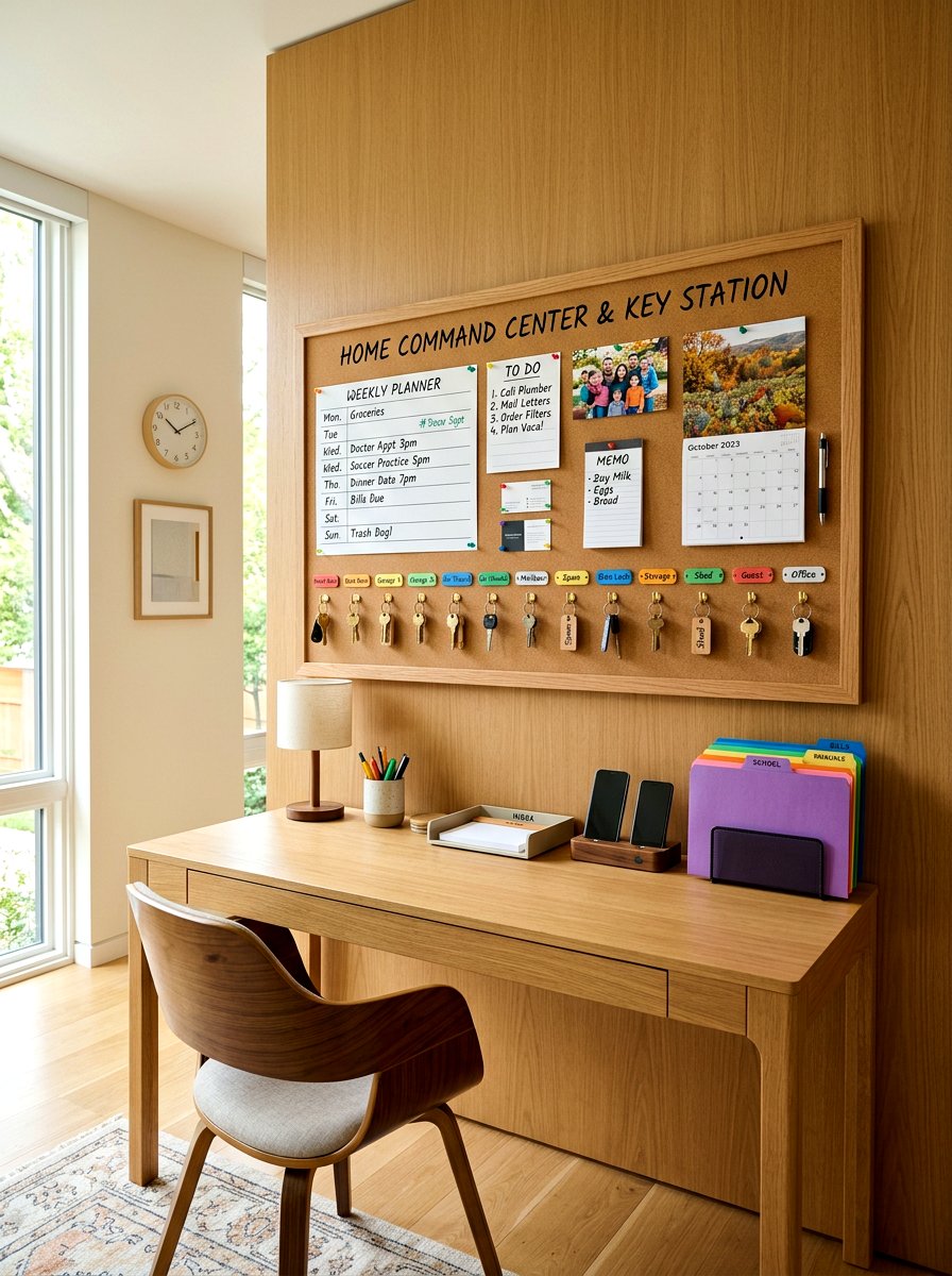 Cork board key station - 30 key holder wall ideas