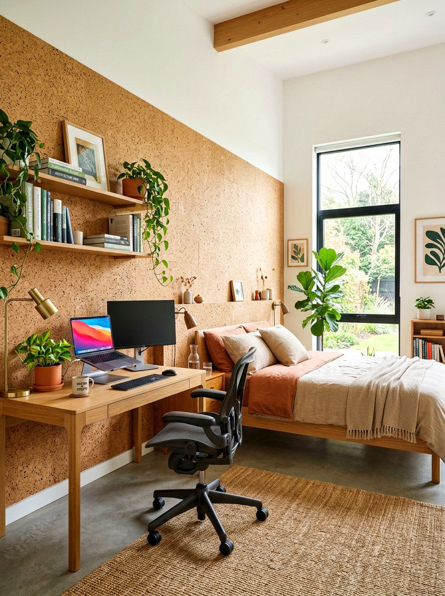 Cork wall cover - 30 tactile bedroom decor ideas