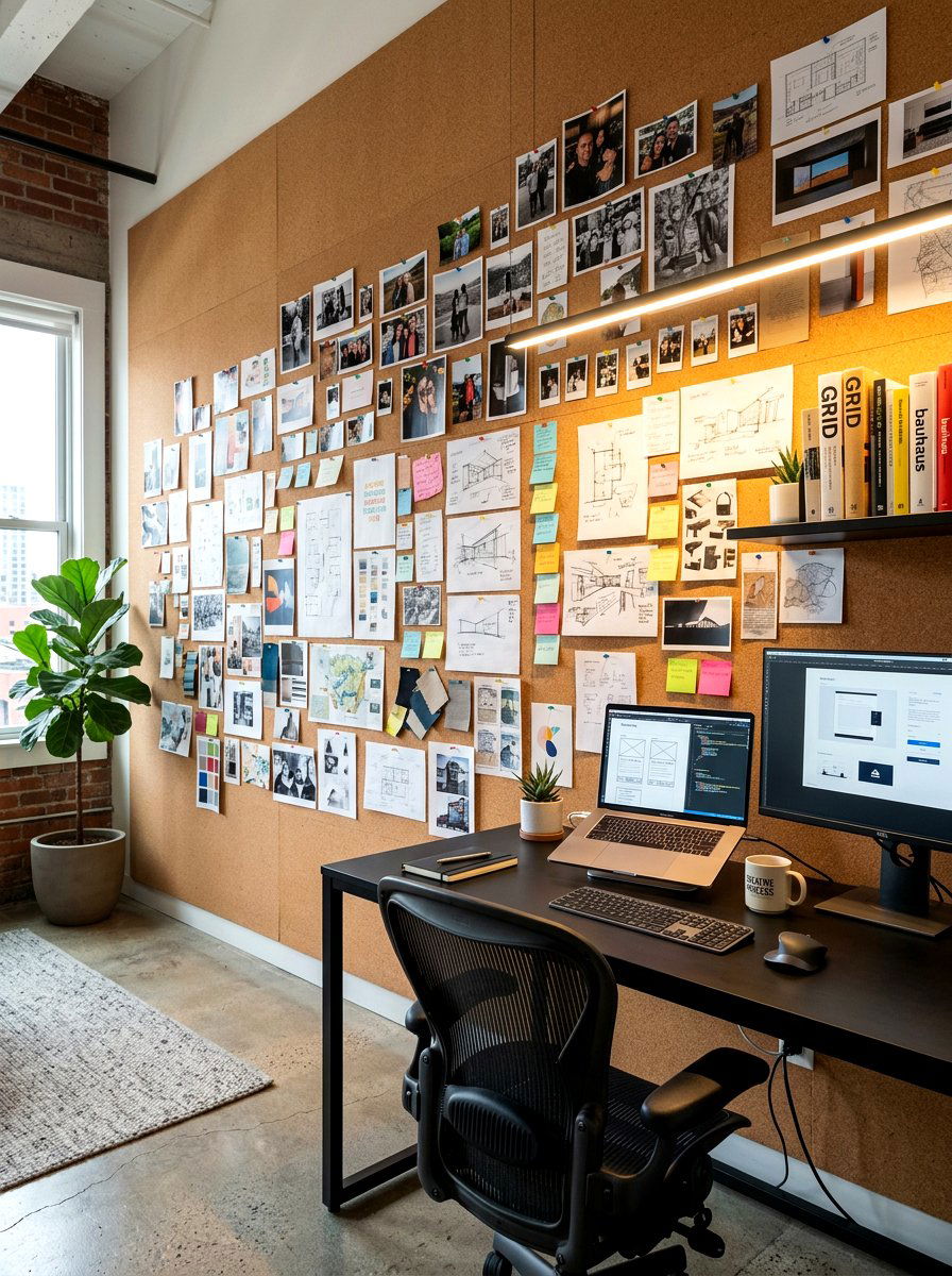 Corkboard Wall Office - 30 offline home office ideas