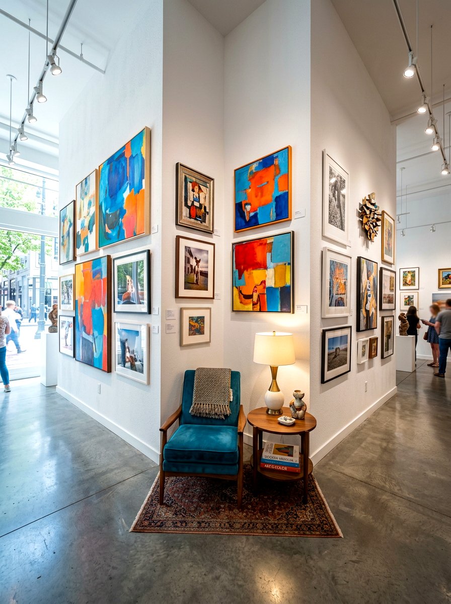 Corner Art Gallery - 30 bold colorful gallery wall ideas
