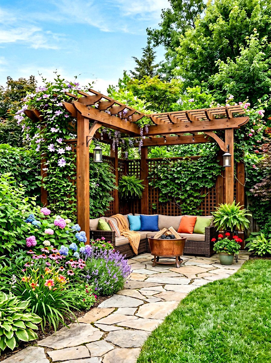 Corner Backyard Pergola - 30 fire pit pergola ideas