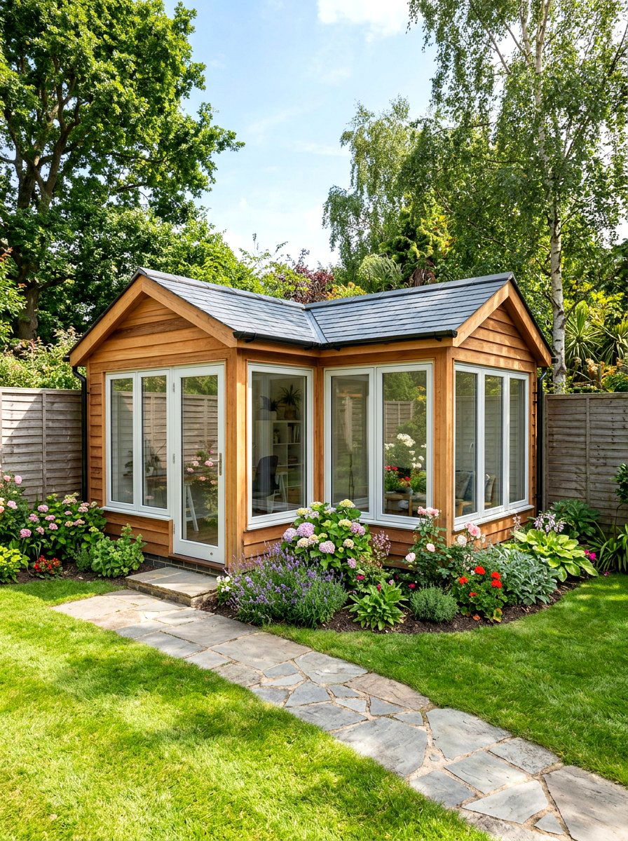 Corner Backyard Studio - 30 garden studio backyard ideas