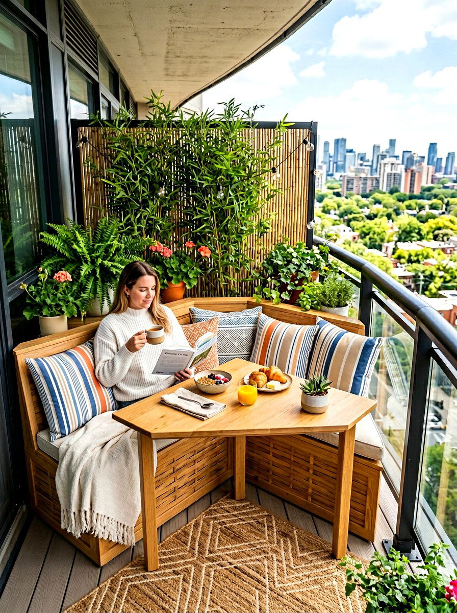 Corner Balcony Breakfast Nook - 30 balcony breakfast table ideas