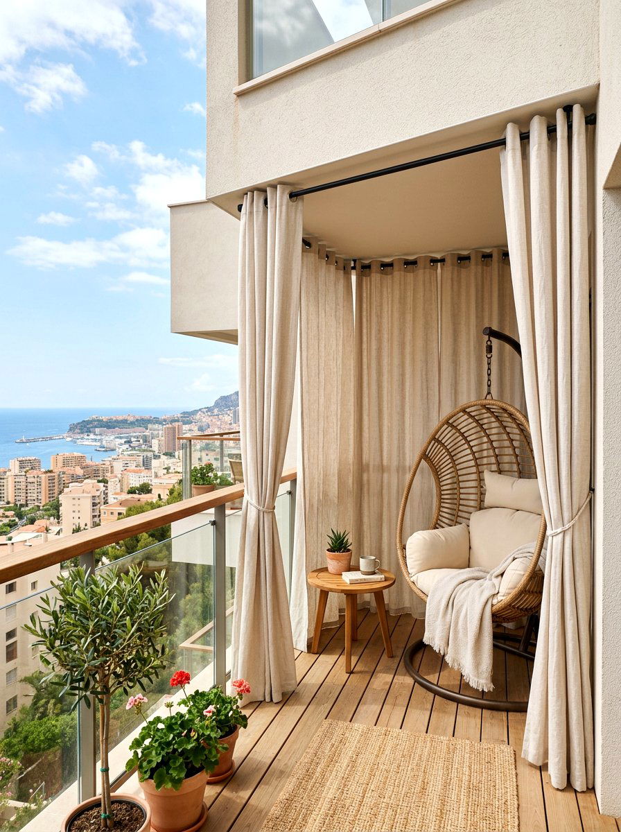 Corner Balcony Curtain Setup - 30 balcony privacy curtain ideas
