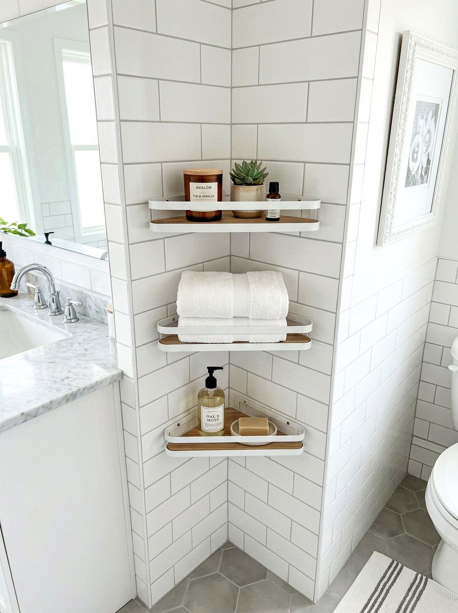 Corner Bathroom Shelf - 30 towel storage ideas