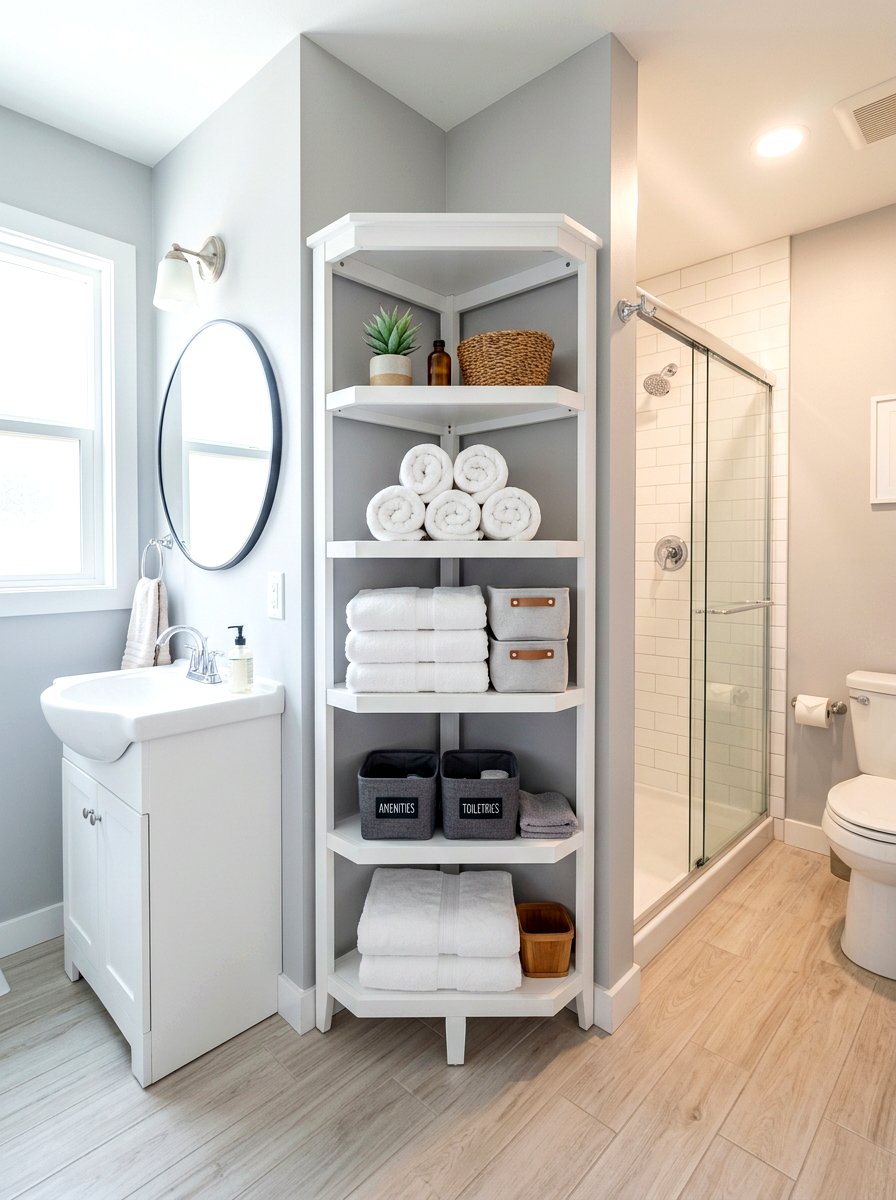 Corner Bathroom Storage Unit - 30 bathroom linen shelf ideas
