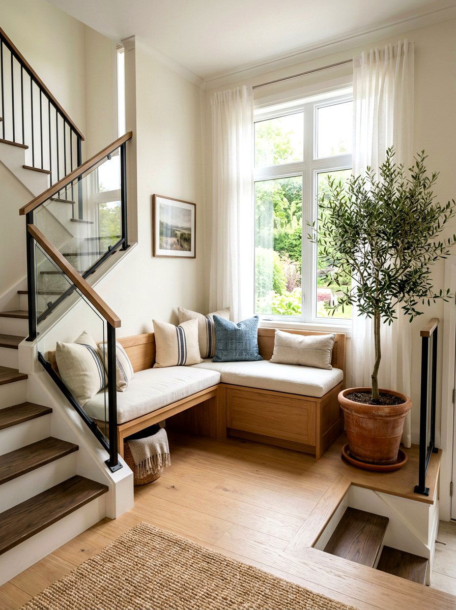 Corner Bench Landing - 30 landing reading nook ideas