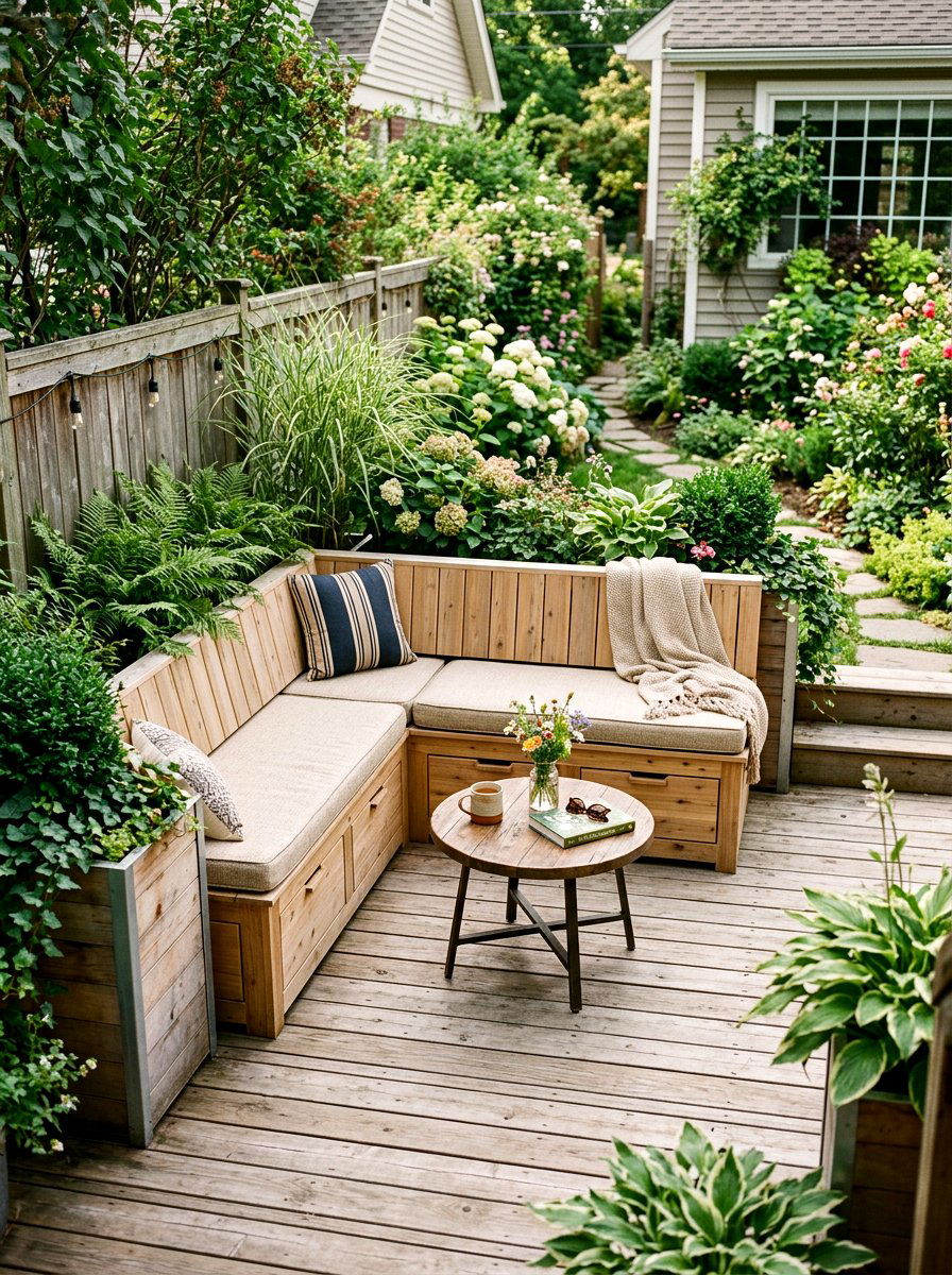 Corner Bench Seating - 30 terrace garden seating ideas