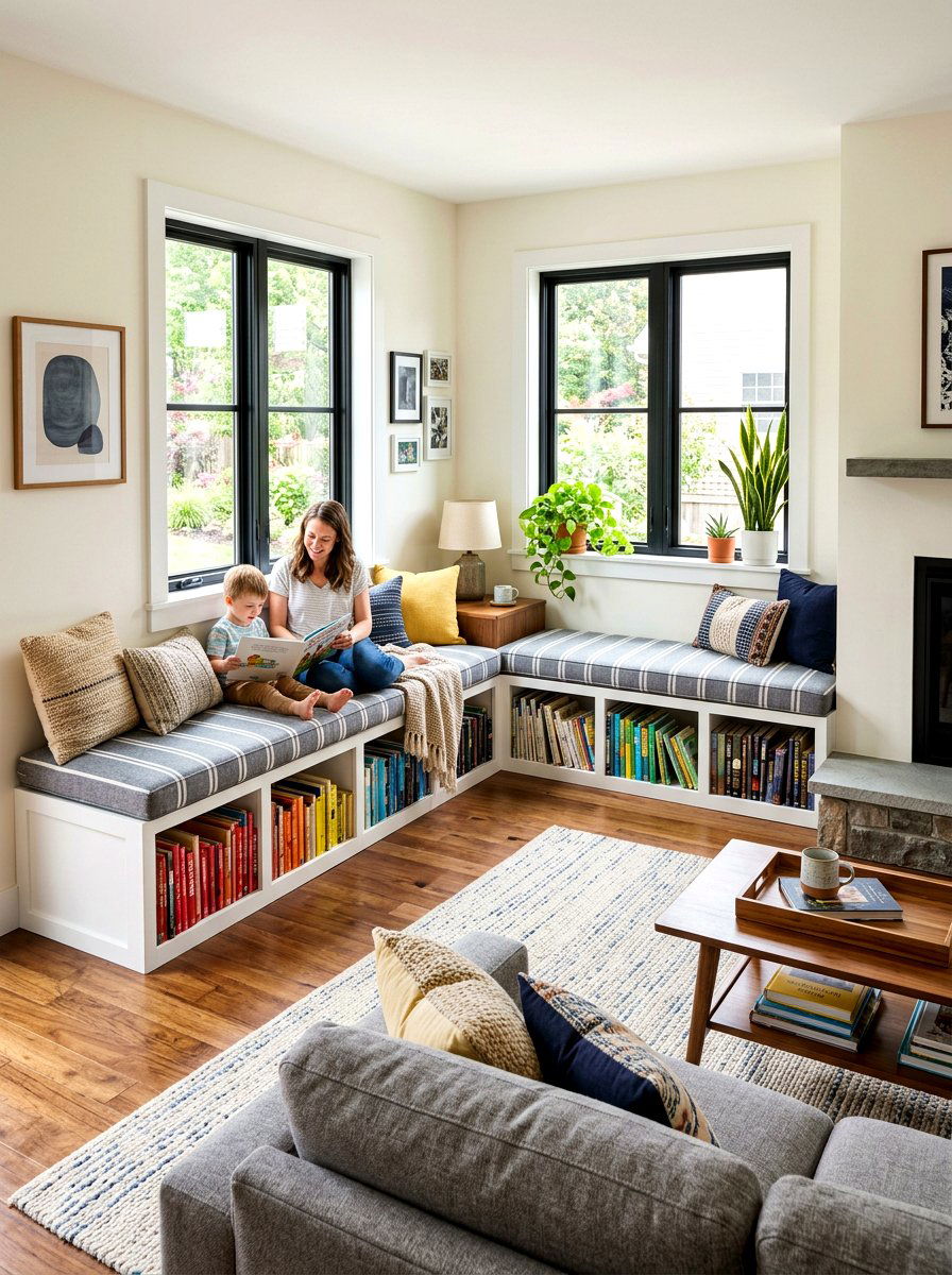 Corner Book Bench - 30 kids reading nook ideas