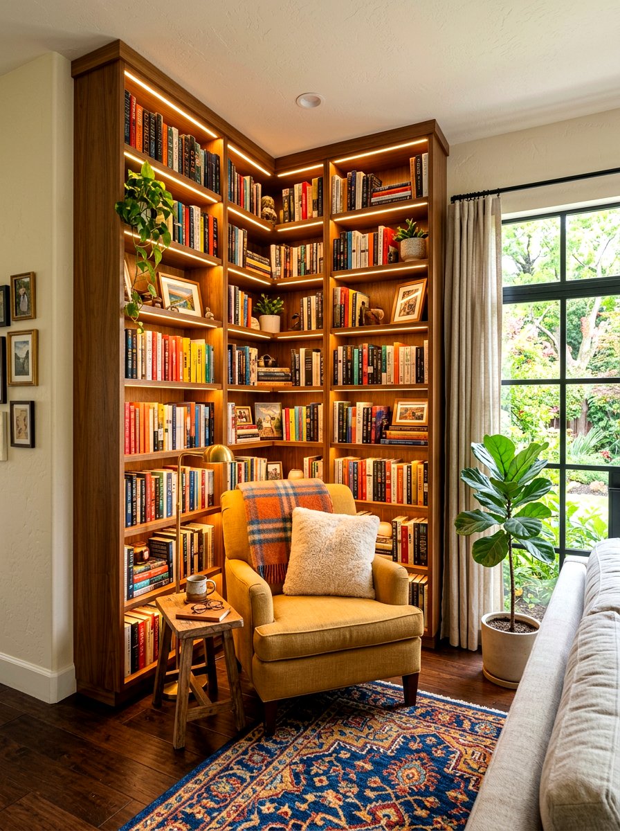 Corner Bookshelf Lighting - 30 bookshelf lighting ideas