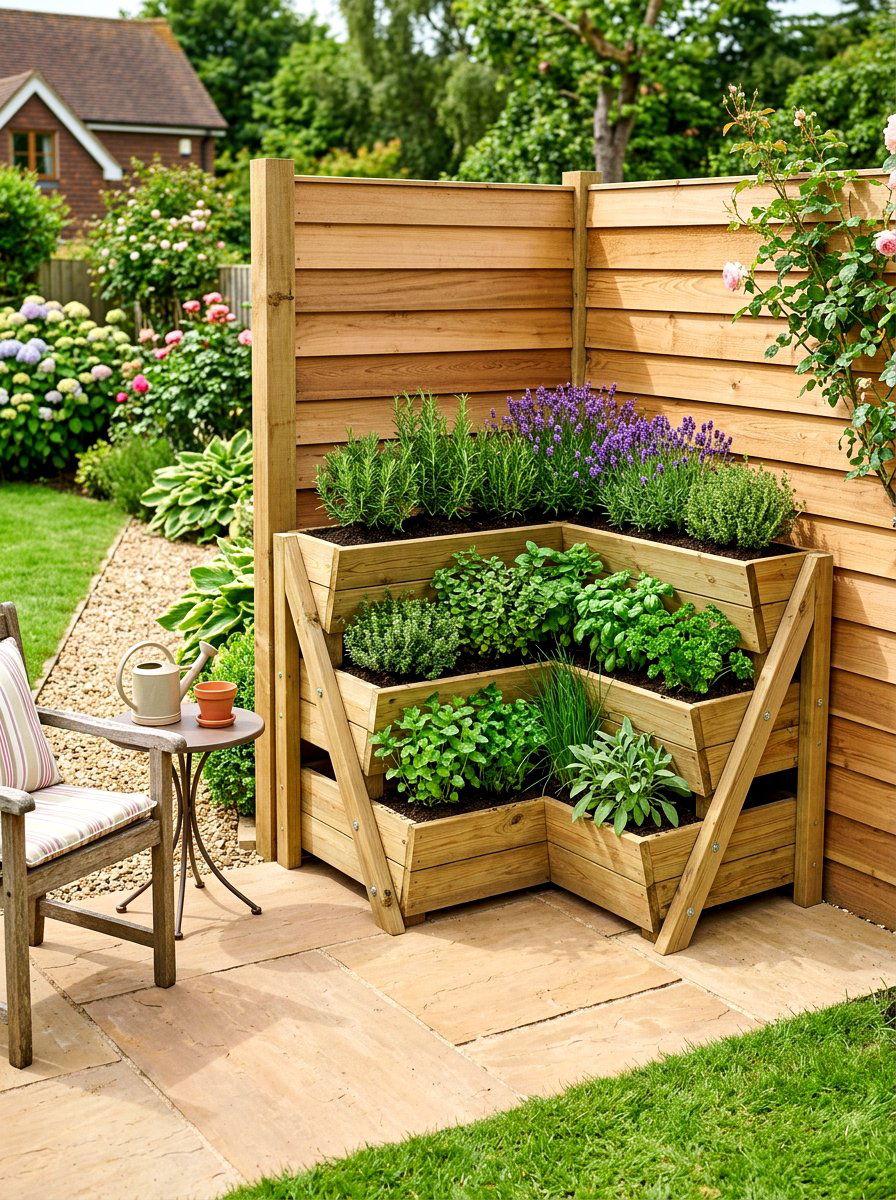 Corner Box Planter - 30 timber retaining wall ideas