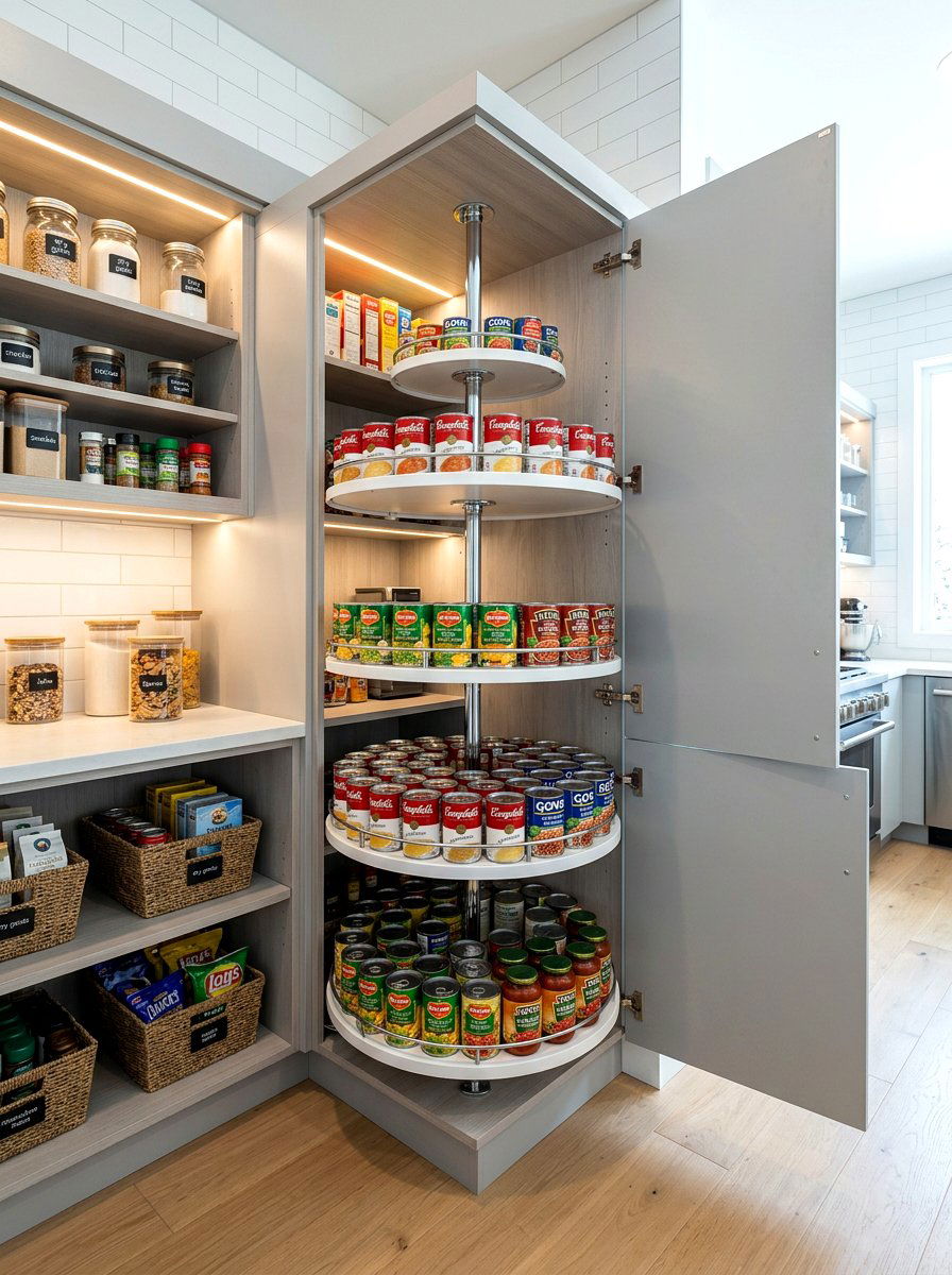 Corner Cabinet Carousel - 30 can storage ideas