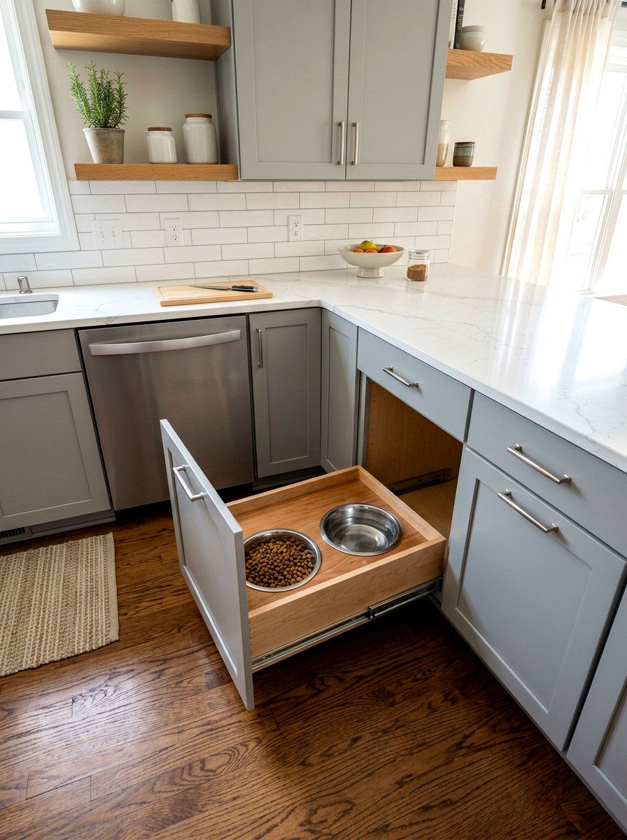 Corner Cabinet Dog Bowl Drawer - 30 dog bowl drawer ideas