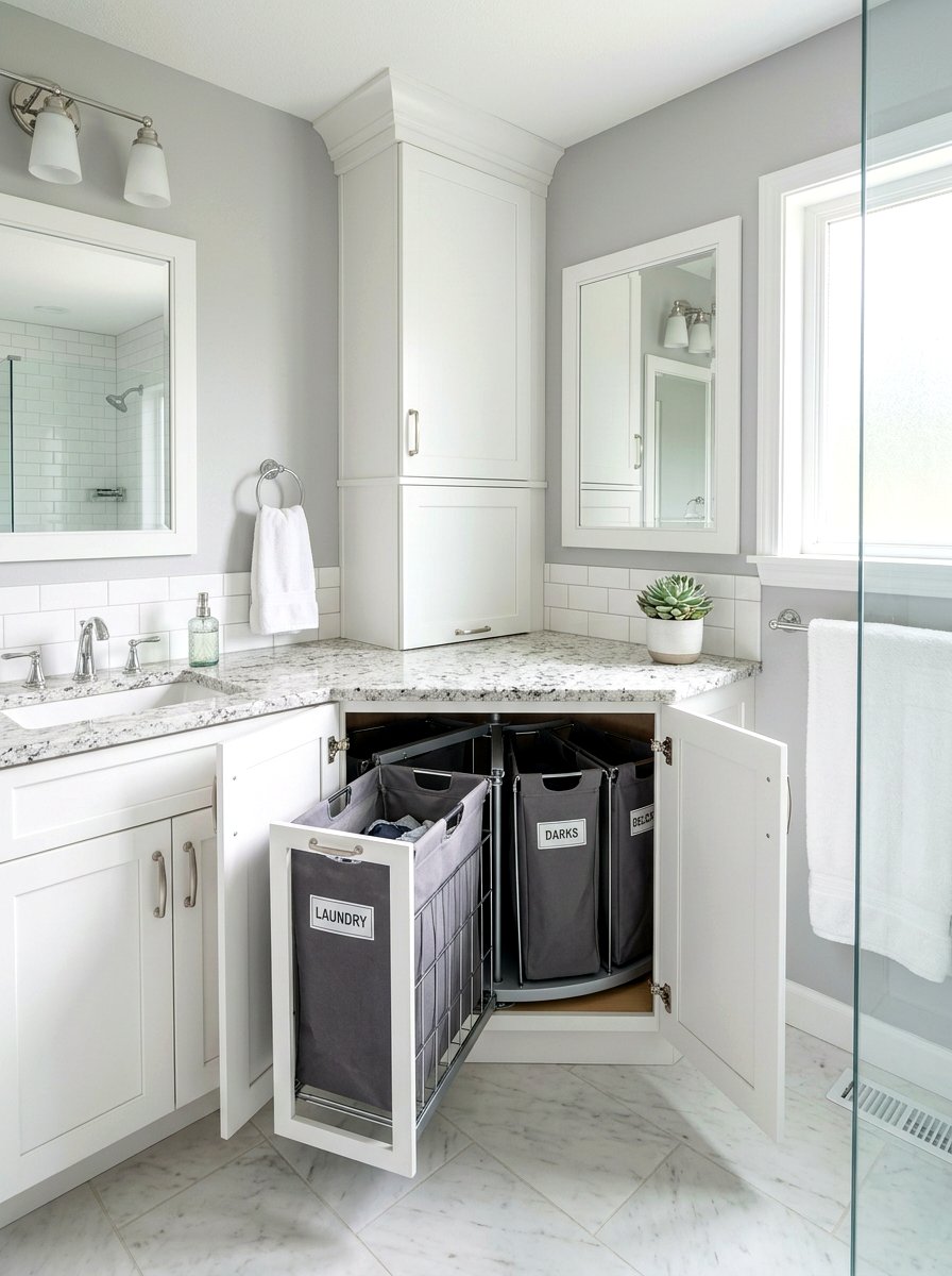 Corner Cabinet Hamper - 30 hidden hamper ideas