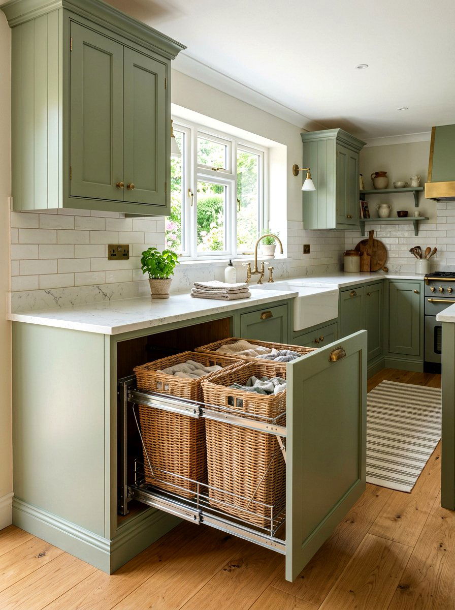 Corner Cabinet Laundry Bin - 30 hidden hamper apartment ideas
