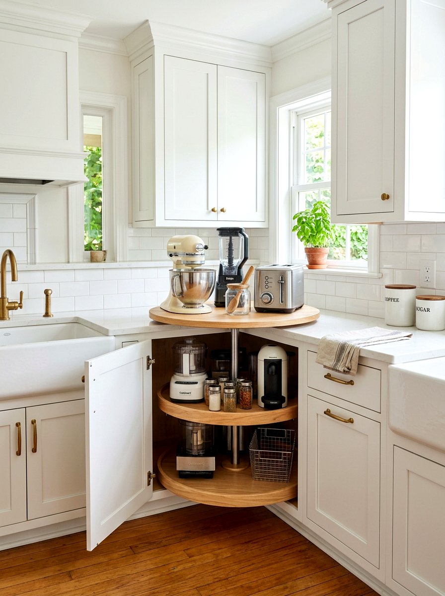 Corner Cabinet Lazy Susan - 30 cabinet appliance storage ideas