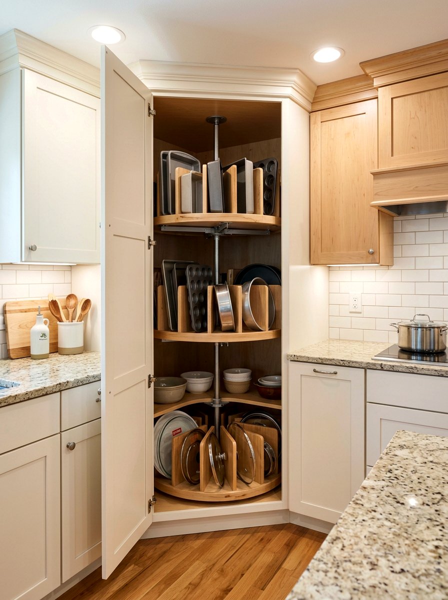 Corner Cabinet Lazy Susan - 30 baking sheet storage ideas