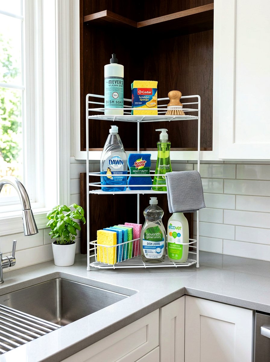 Corner Cabinet Shelf Organizer - 30 under sink storage rental ideas