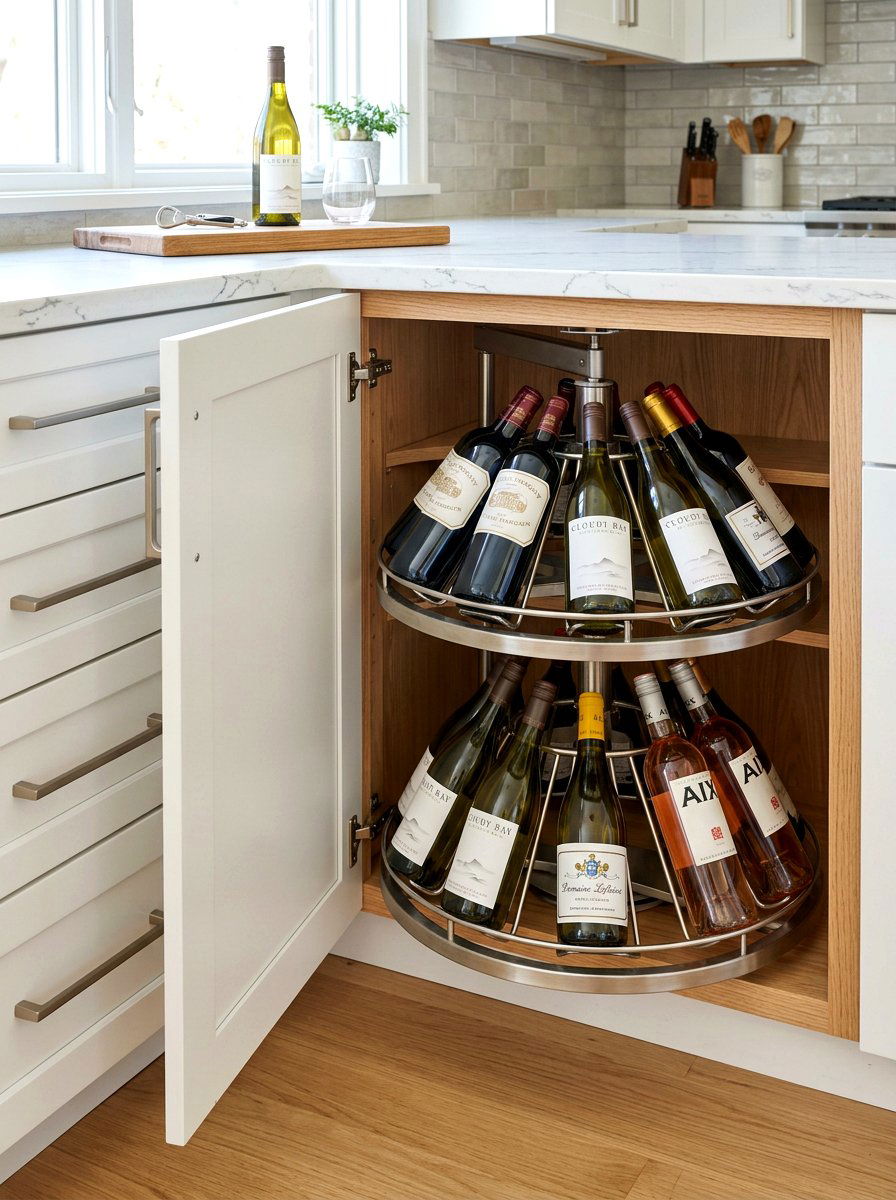 Corner Cabinet Wine Carousel - 30 wine storage kitchen ideas