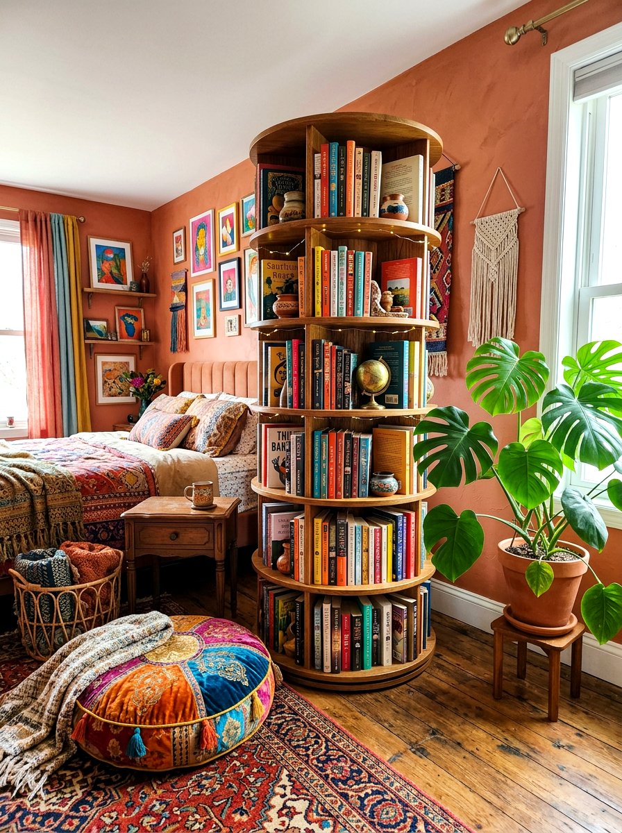 Corner Carousel Bookcase - 30 book trove bedroom ideas
