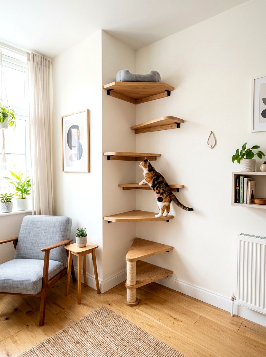 Corner Cat Climbing Steps - 30 cat climbing wall aesthetic ideas