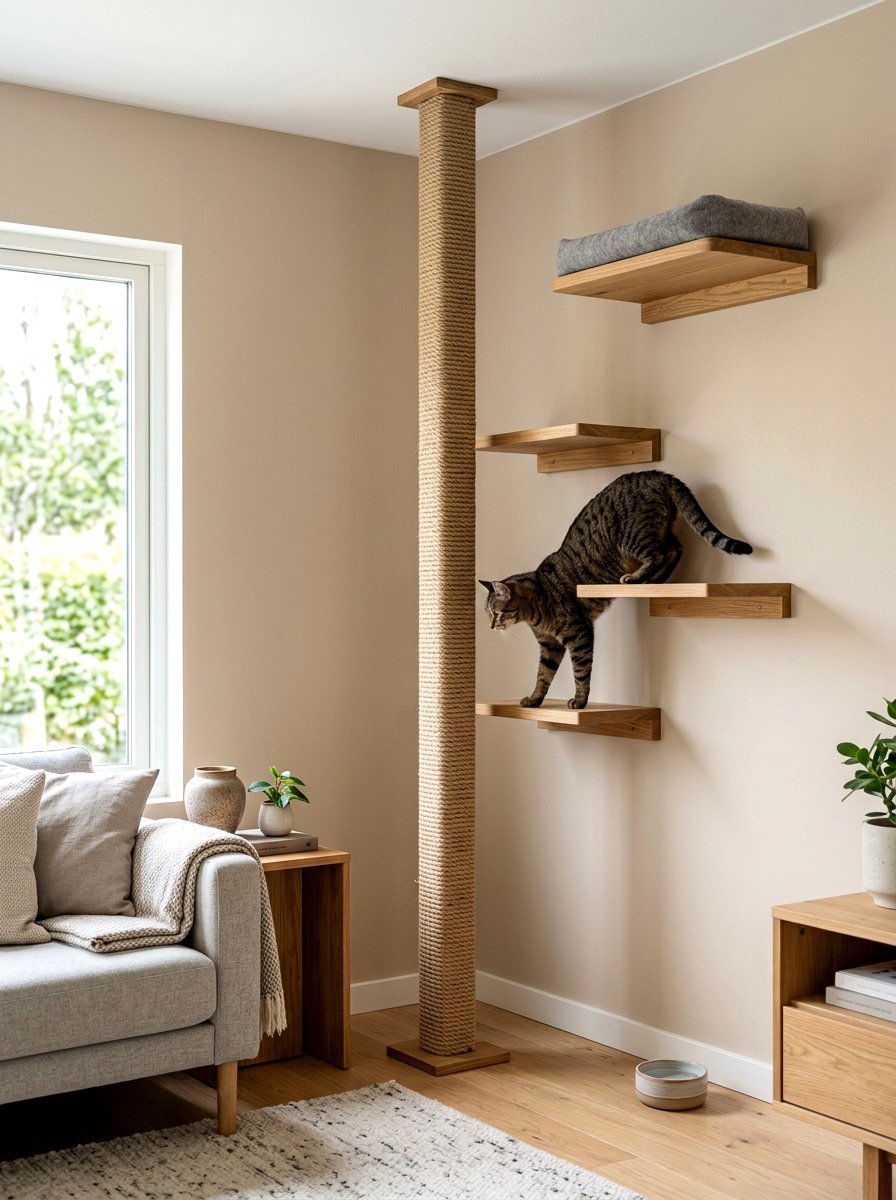 Corner Cat Scratching Post Station - 30 cat room ideas