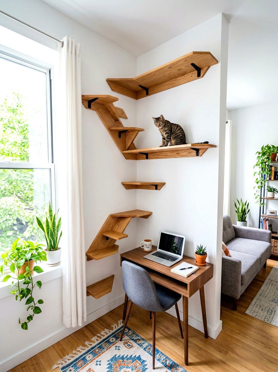 Corner Cat Shelf Climbing System - 30 cat shelf wall ideas